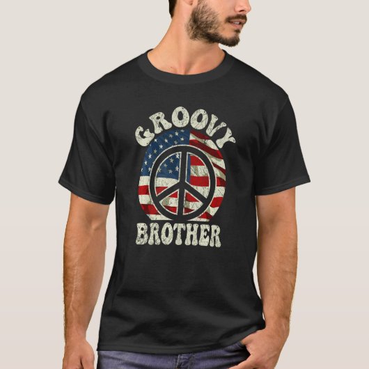 Groovy Brother 70s Aesthetic USA Flag Retro Brothe T-Shirt (Vorderseite)