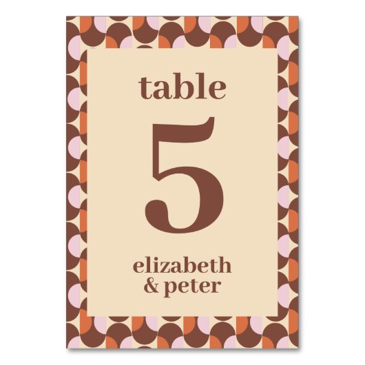 Groovy Brown Retro 70er Geometric Wedding Tischnummer (Rückseite)