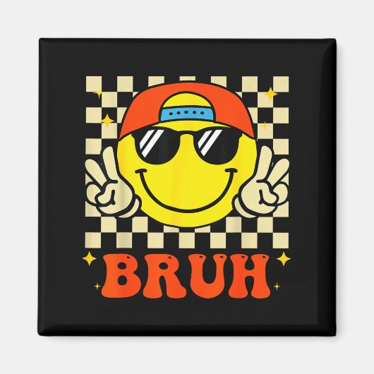 Groovy Bruh For Girls Kids Boys Smile Face Magnet (Vorne)
