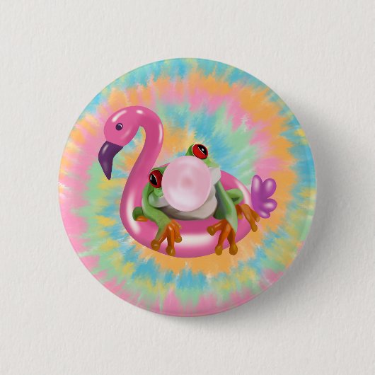 Groovy Bubblegum Blflügen Tree Frog Gefärbte Krawa Button (Vorderseite)