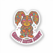Groovy Bunny Hippie Retro Easter Psychedelic  Aufkleber (Vorderseite)