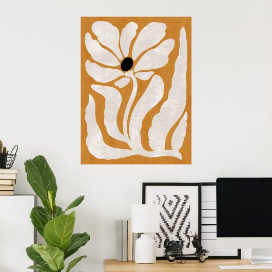Groovy Burnt Orange Beige Abstrakte Blume Poster (Heimbüro)
