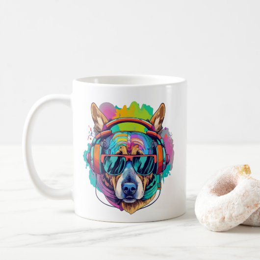 Groovy Canine Vibes : Cooler Hund mit Kopfhörern Kaffeetasse (Mit Donut)