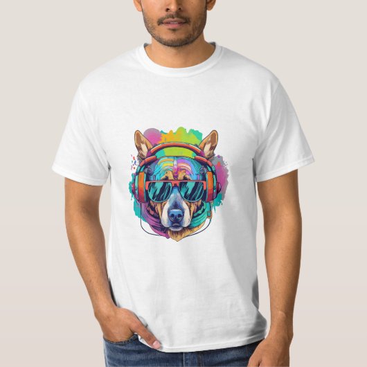 Groovy Canine Vibes : Cooler Hund mit Kopfhörern T-Shirt (Vorderseite)
