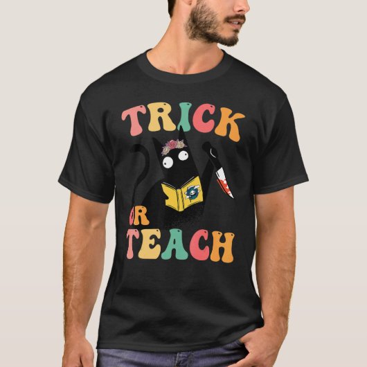 Groovy Cat 70er Kostümtrick oder Teach Retro Flora T-Shirt (Vorderseite)