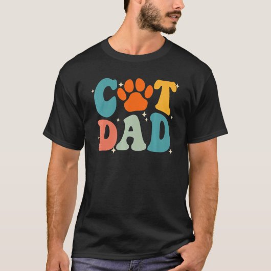 Groovy Cat Dad Daddy Father s Day Cat Paw Kitten T-Shirt (Vorderseite)