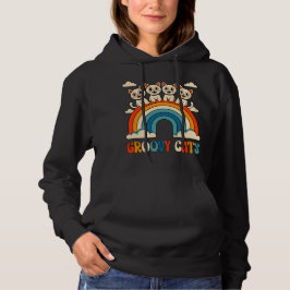 Groovy Cats Retro Rainbow Design Hoodie