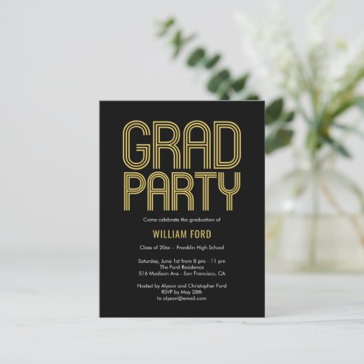 Groovy Charm Graduation Party Einladung Postkarte (Stehend Vorderseite)