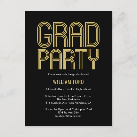 Groovy Charm Graduation Party Einladung Postkarte (Vorderseite)