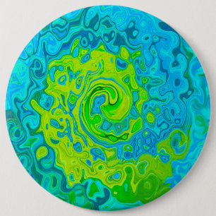 Groovy Chartreuse und Aquamarin Flüssigkeit Wirbel Button