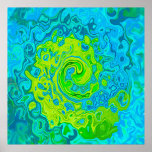 Groovy Chartreuse und Aquamarin Flüssigkeit Wirbel Poster