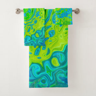 Groovy Chartreuse und Aquamarine Liquid Swirl Badhandtuch Set