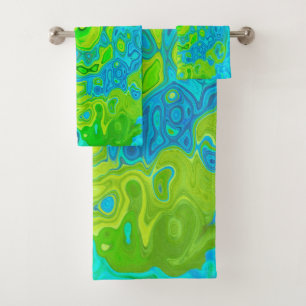 Groovy Chartreuse und Aquamarine Liquid Swirl Badhandtuch Set