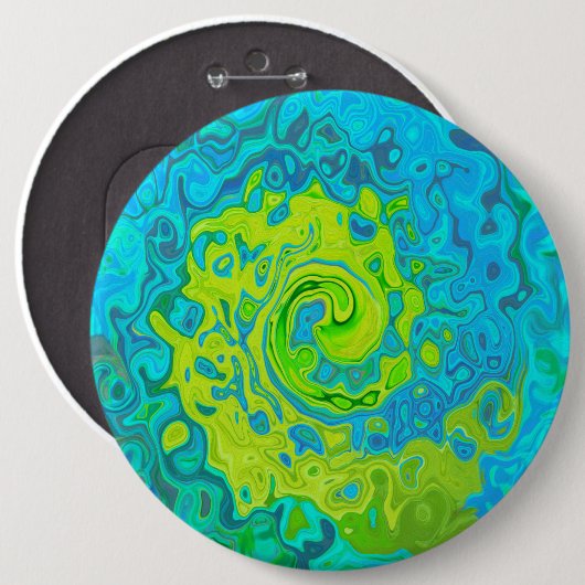 Groovy Chartreuse und Aquamarine Liquid Swirl Button (Vorne & Hinten)