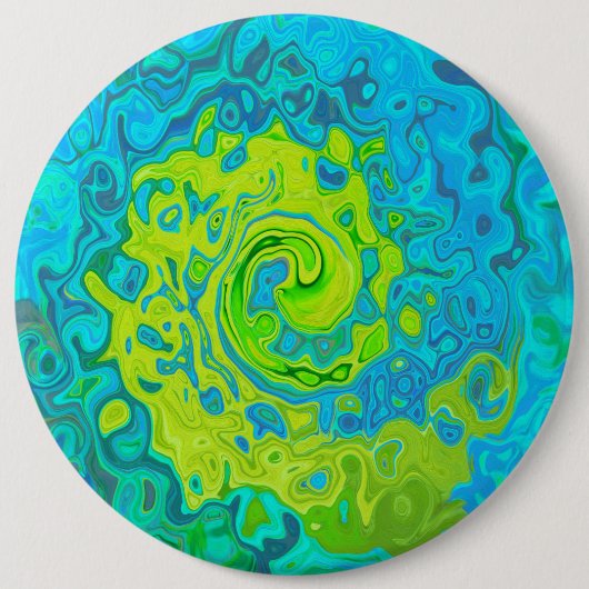 Groovy Chartreuse und Aquamarine Liquid Swirl Button (Vorderseite)
