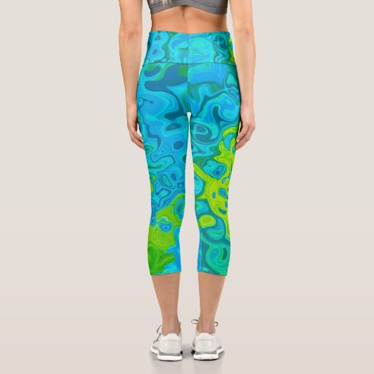 Groovy Chartreuse und Aquamarine Liquid Swirl Capri Leggings (Rückseite)