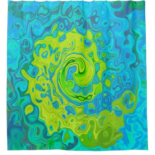 Groovy Chartreuse und Aquamarine Liquid Swirl Duschvorhang (Vorderseite)