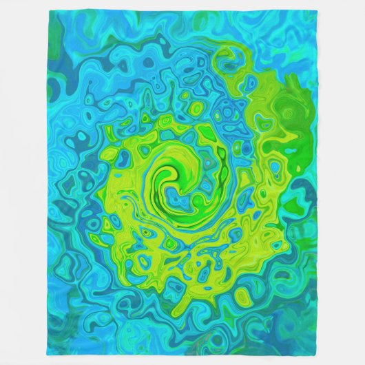 Groovy Chartreuse und Aquamarine Liquid Swirl Fleecedecke (Vorderseite)