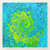 Groovy Chartreuse und Aquamarine Liquid Swirl Glasuntersetzer (Vorderseite)