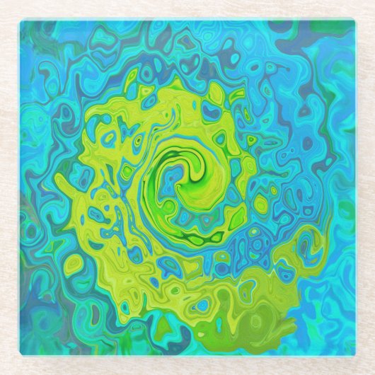 Groovy Chartreuse und Aquamarine Liquid Swirl Glasuntersetzer (Vorderseite)