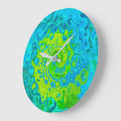 Groovy Chartreuse und Aquamarine Liquid Swirl Große Wanduhr (Winkel)