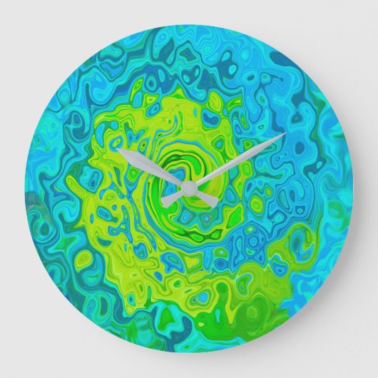 Groovy Chartreuse und Aquamarine Liquid Swirl Große Wanduhr (Vorderseite)