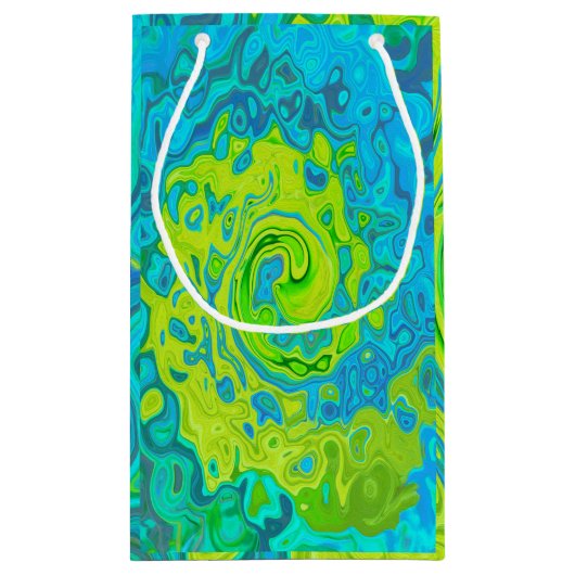 Groovy Chartreuse und Aquamarine Liquid Swirl Kleine Geschenktüte (Rückseite)