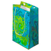 Groovy Chartreuse und Aquamarine Liquid Swirl Kleine Geschenktüte (Vorderseite Schrägansicht)