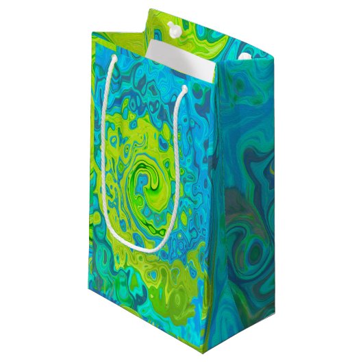 Groovy Chartreuse und Aquamarine Liquid Swirl Kleine Geschenktüte (Vorderseite Schrägansicht)