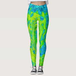 Groovy Chartreuse und Aquamarine Liquid Swirl Leggings