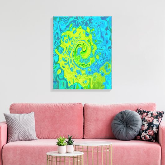 Groovy Chartreuse und Aquamarine Liquid Swirl Leinwanddruck (Insitu (Wohnzimmer))