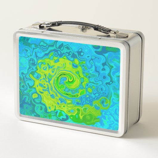 Groovy Chartreuse und Aquamarine Liquid Swirl Metall Brotdose (Rückseite)