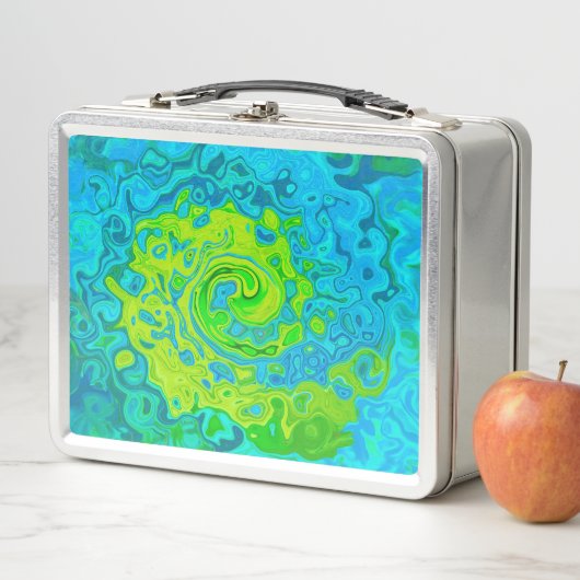 Groovy Chartreuse und Aquamarine Liquid Swirl Metall Brotdose (Beispiel)