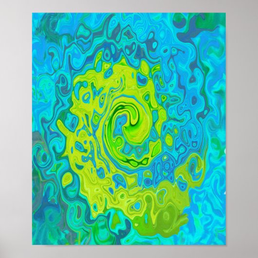 Groovy Chartreuse und Aquamarine Liquid Swirl Poster (Vorne)