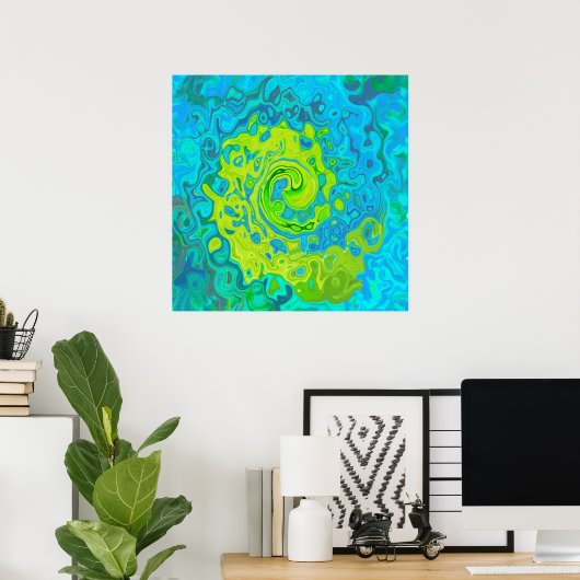 Groovy Chartreuse und Aquamarine Liquid Swirl Poster (Heimbüro)