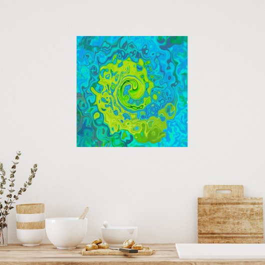 Groovy Chartreuse und Aquamarine Liquid Swirl Poster (Küche)