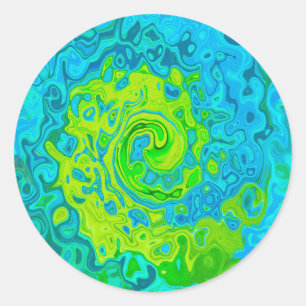 Groovy Chartreuse und Aquamarine Liquid Swirl Runder Aufkleber