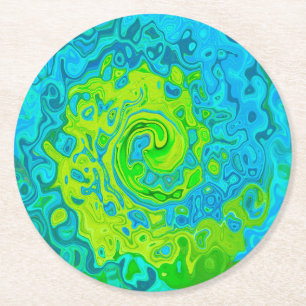 Groovy Chartreuse und Aquamarine Liquid Swirl Runder Pappuntersetzer