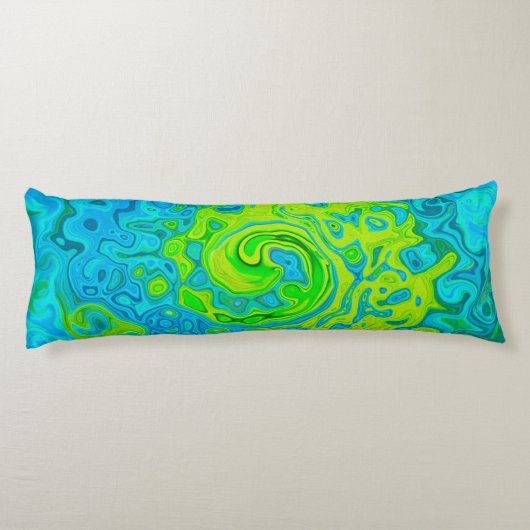Groovy Chartreuse und Aquamarine Liquid Swirl Seitenschläferkissen (Rückseite)