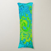 Groovy Chartreuse und Aquamarine Liquid Swirl Seitenschläferkissen (Vorderseite Vertikal)