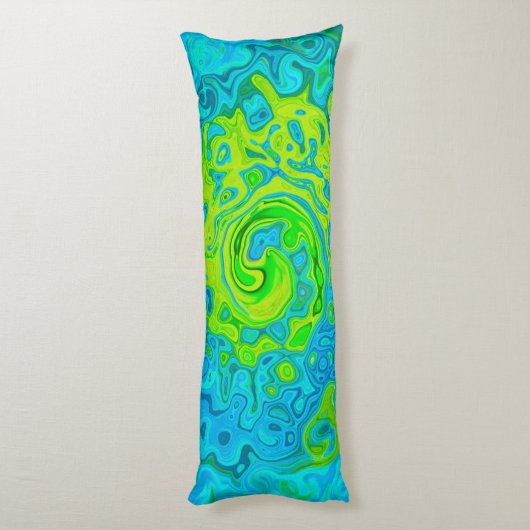 Groovy Chartreuse und Aquamarine Liquid Swirl Seitenschläferkissen (Rückseite (Vertikal))