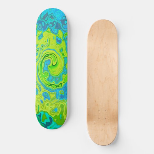 Groovy Chartreuse und Aquamarine Liquid Swirl Skateboard (Vorderseite)