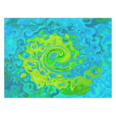Groovy Chartreuse und Aquamarine Liquid Swirl Tischdecke (Vorderseite (Horizontal))