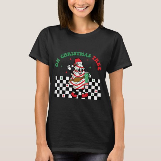 Groovy Checkered Oh Christmas Tree Cakes For Cake  T-Shirt (Vorderseite)