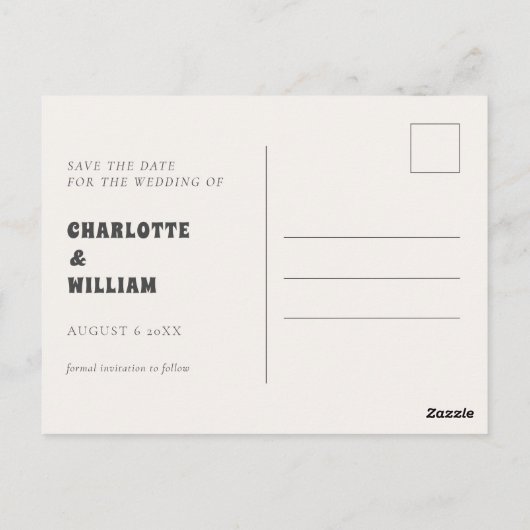 Groovy Checkered Retro Hochzeit Speichern Sie das Postkarte (Rückseite)