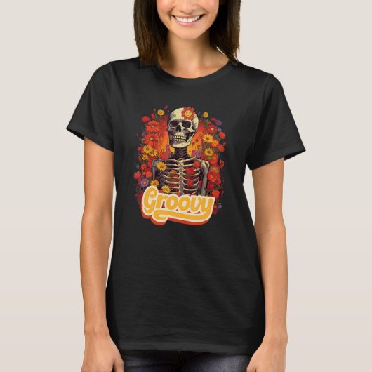 Groovy Chill Halloween Skeleton Skull T-Shirt (Vorderseite)