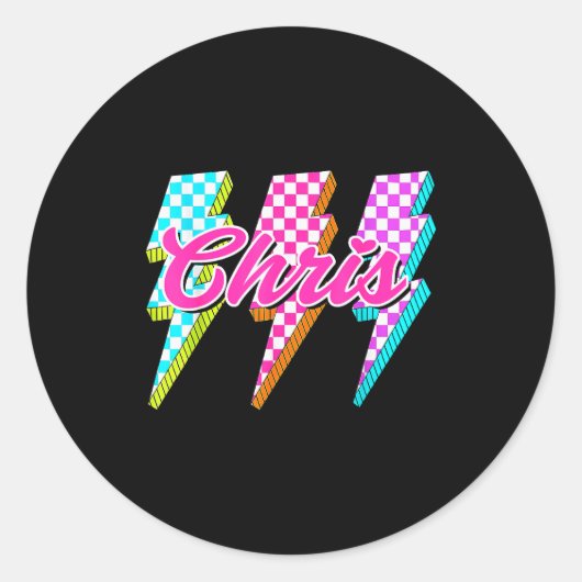 Groovy Chris Lightning Bolt Checkered I Love Meme Runder Aufkleber (Vorderseite)