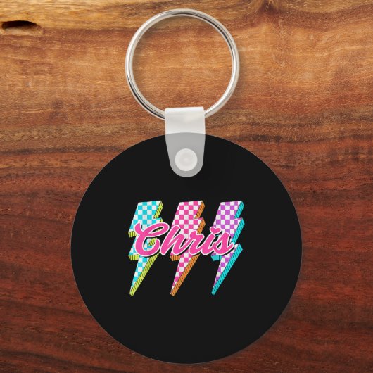 Groovy Chris Lightning Bolt Checkered I Love Meme Schlüsselanhänger (Vorderseite)