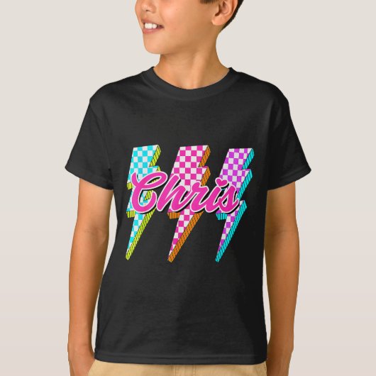 Groovy Chris Lightning Bolt Checkered I Love Meme T-Shirt (Vorderseite)