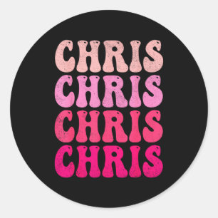 Groovy Chris Vorname D Ich liebe Chris T-Shirts Me Runder Aufkleber